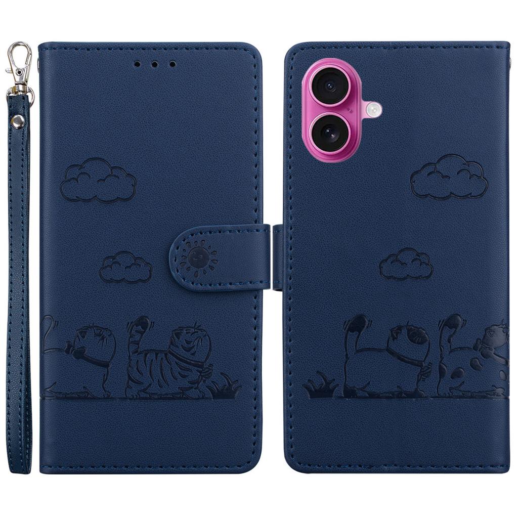 For iPhone 17 Case RFID Blocking Kitten Pattern TPU+PU Leather Phone Cover with Strap