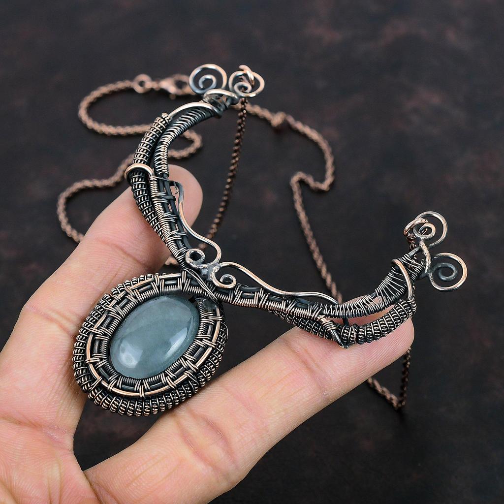 Aquamarine Necklace Copper Wire Wrapped Necklace Handmade Jewelry Gemstone Necklace Antique Copper Jewelry Engagement Gift Designer Necklace