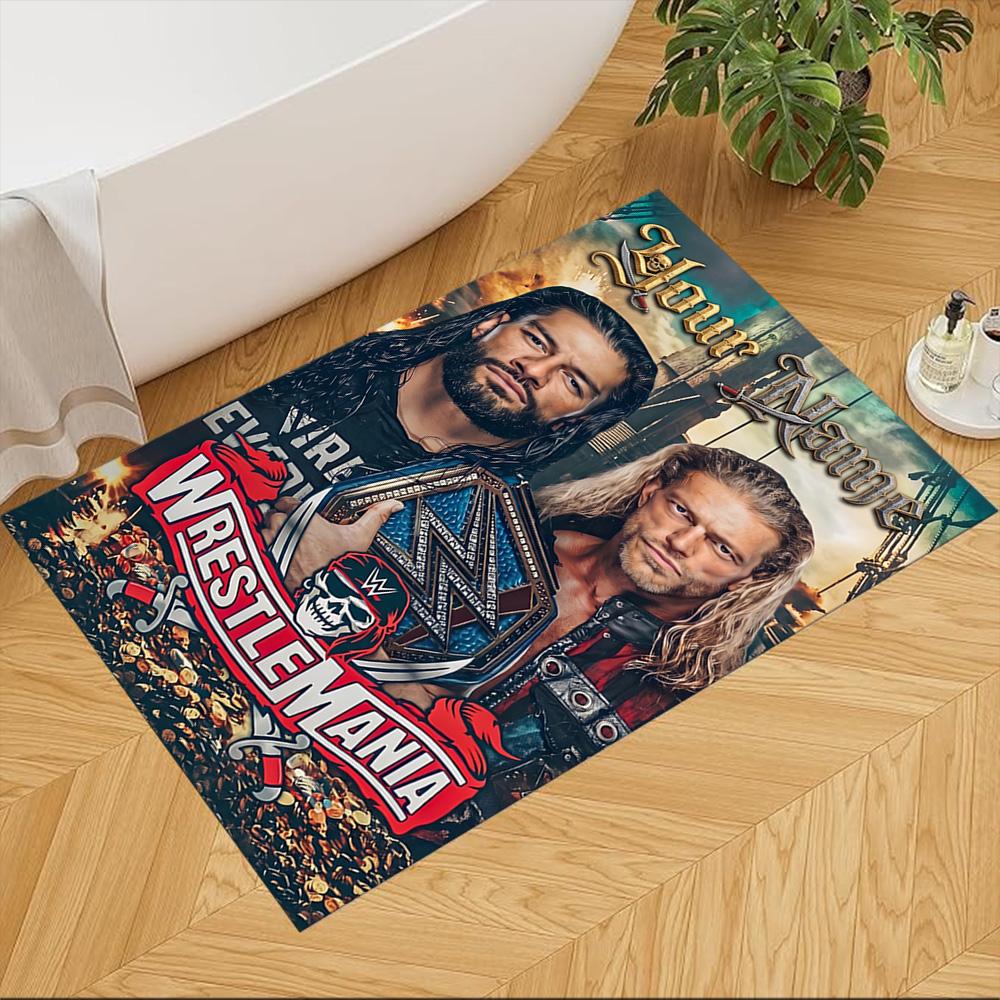 Wrestlemania Personalisierter Teppich mit Textbereich für Küche, Wohnheim, Balkon, Wohnzimmer, Rutschfester Teppich, Bürodekor, Geburtstags-/Weihnachtsgeschenk
