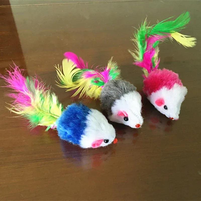 Cat Toys Interactive Cute Soft Fleece False Mouse Colorful Feather Funny Playing Training Toys For Cats Kitten Pet Supplies