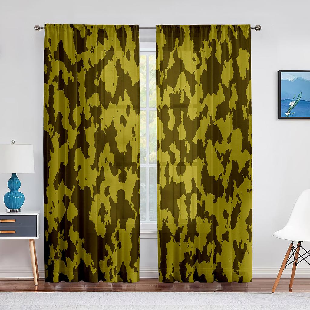 Wojskowy zielony kamuflaż leśny kamuflaż brązowy tiulowe zasłony do salonu kuchnia sypialnia prześwitujące zasłony okienne