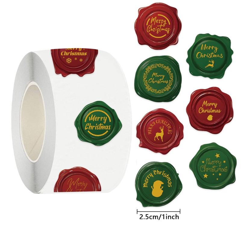 500Pcs/set Merry Christmas Stickers 1 Inch Round Christmas Tags Stickers For Kids Gift Baking Package Envelope Stationery Decor