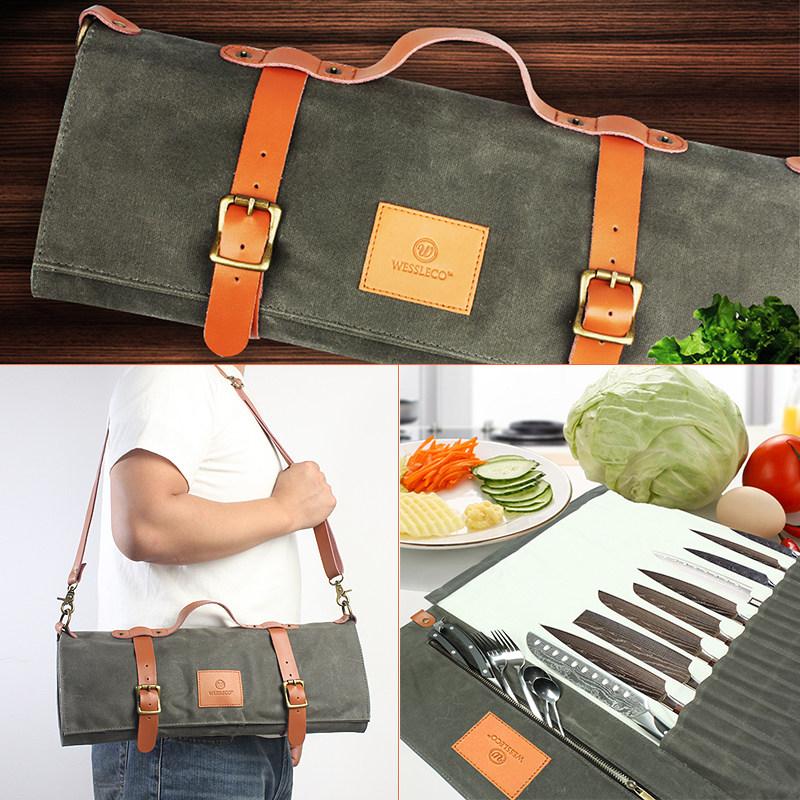 Chef Knife Roll Bag Vintage Backpack With 10 Slot Plus 1 Zipper Pocket Portable Carrying Case for Knive and Tools Chef Knife Bag