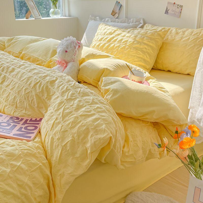 Seersucker Bedding Sets Solid Color Washed Cotton Microfiber Duvet Cover Flat Sheet Pillowcases Soft Bed Linen For Girls
