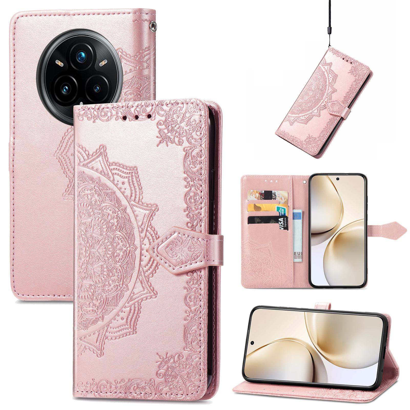 

For Realme 14 Pro+ 5G Wallet Case Mandala Flower Leather Phone Cover Stand Rose Gold