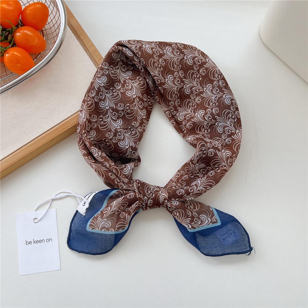 55 Floral Small Silk Scarf: Spring/Summer Korean Fashion Headscarf, Decorative Hairband, Paisley Neckerchief