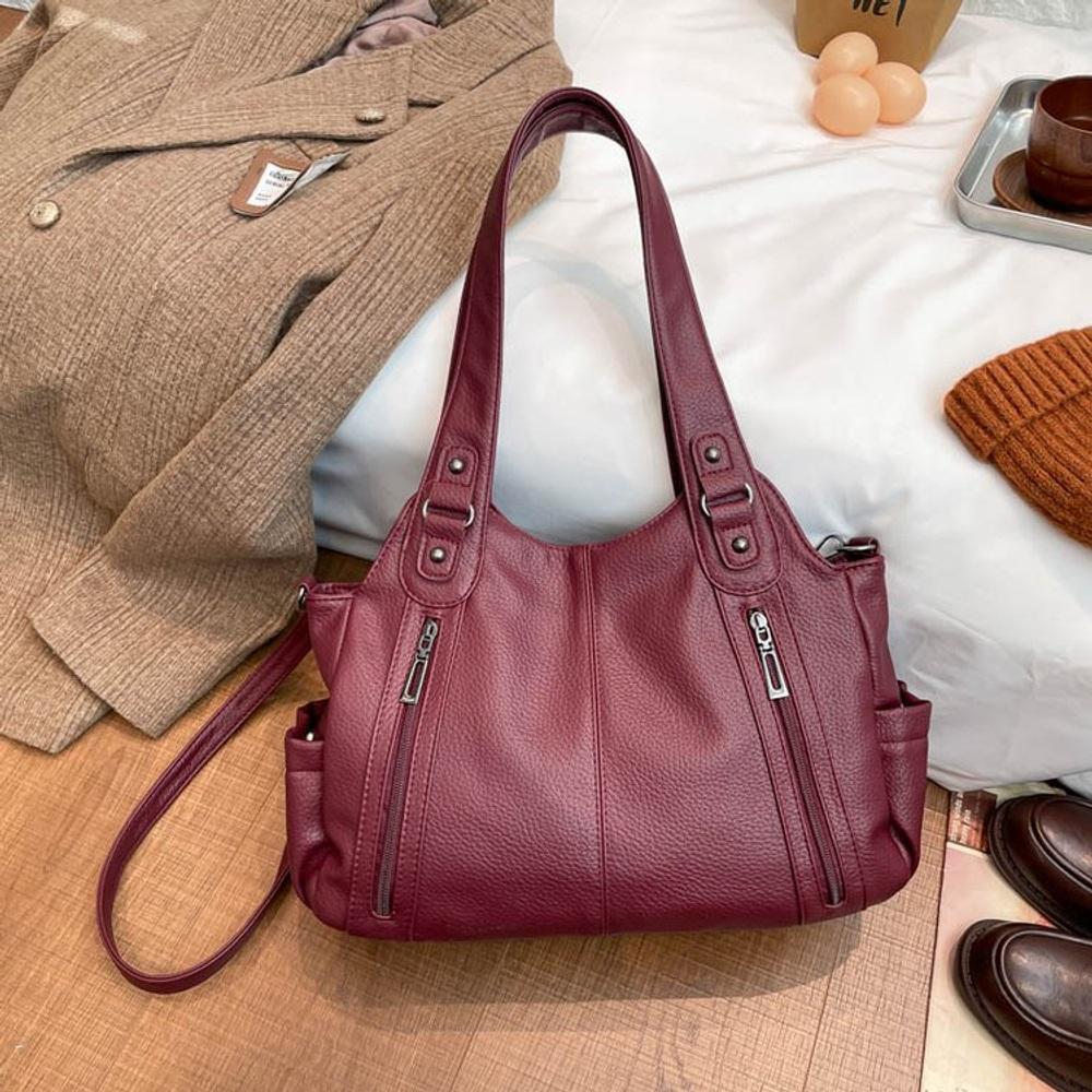 Women's PU Leather Shoulder Tote Bag Fashion Commuter Handbag