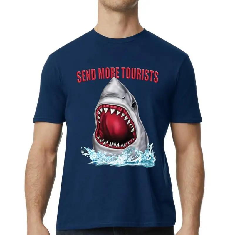 

Send More Tourist Funny Shark Vacation Beach T Shirt Blue 5XL різнокольоровий