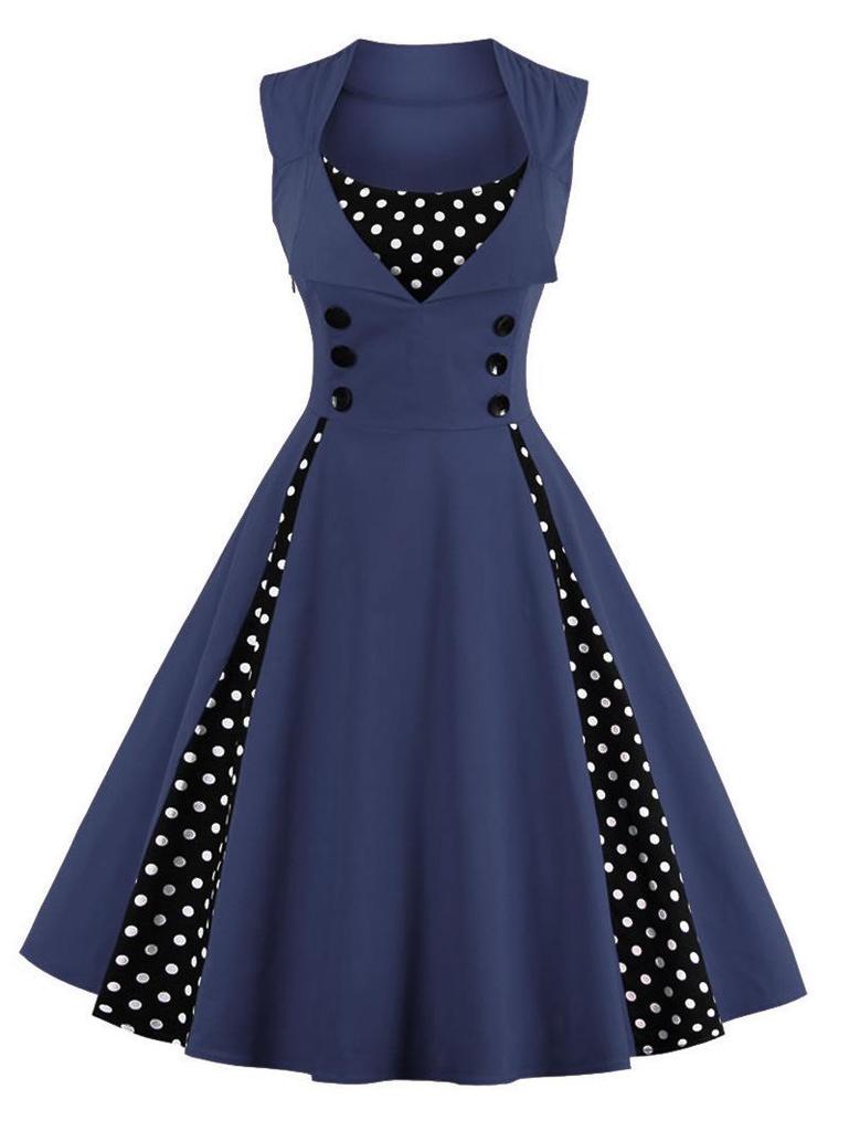 Women's Retro Gothic Red Polka Dot Swing Dress - 1950s Style