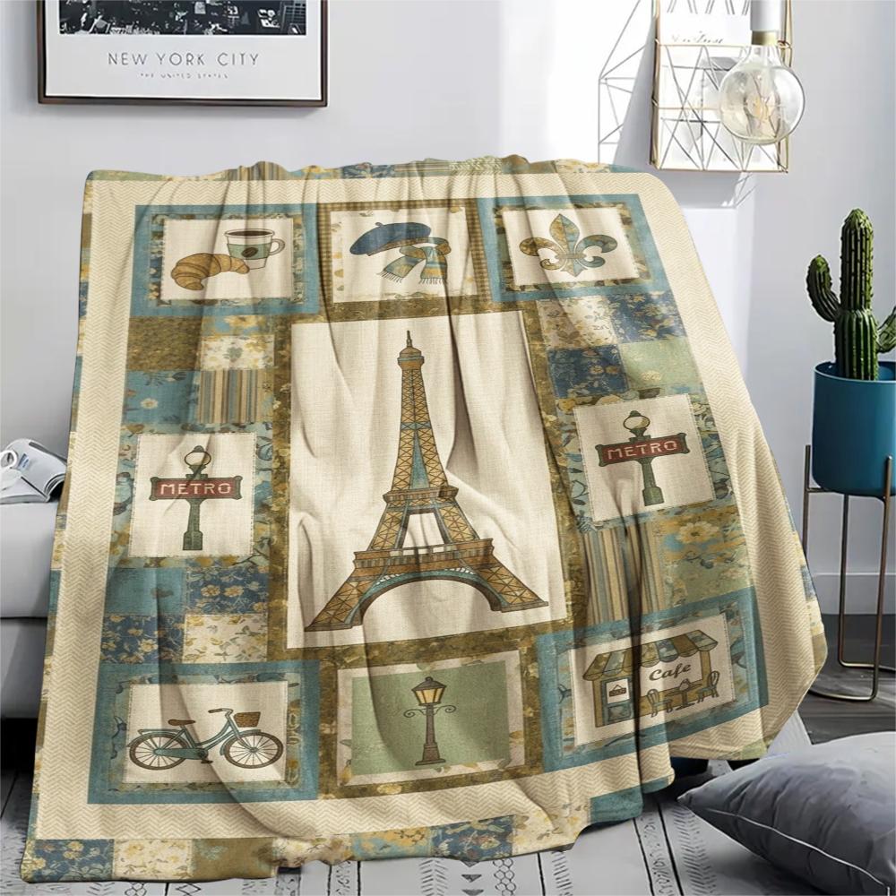Paris Eiffel Tower Print Flannel Blanket, High Quality Comfortable for All Seasons, Home Decor, Warmth and Comfort, Perfect for Christmas Gifts91