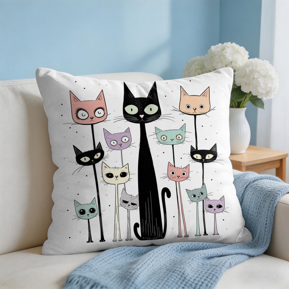 Cushion Cover Whimsical Cat Faces Short Plush Soft DoubleSided Printing Pillow Case Cozy Sofa Bedroom Home Decor Gift