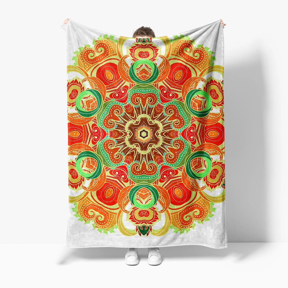 

Bohemian Floral Mandala Print Blanket Irregular Geometric Bed Blanket Vivid Red & Teal Throw Blanket for Sofa Couch Decoration 100x150cm