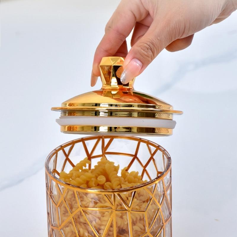 3 Pieces Gold Foil Candy Storage Container Clear PET Jars With Airtight Lids For Kitchen Pantries Organization