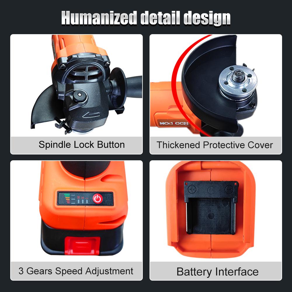 Brushless Cordless Impact Angle Grinder 125mm Variable Speed For 18V Battery DIY Power Tools Cutting Machine Polisher No Battery