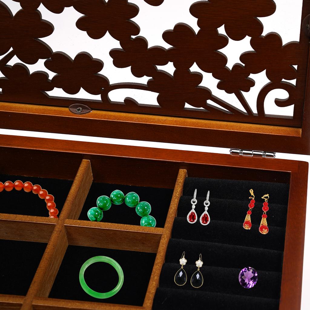 6-Tier Vintage Wood Jewelry Box Organizer, Acrylic Display Storage Case with Handle for Earrings Rings Necklaces