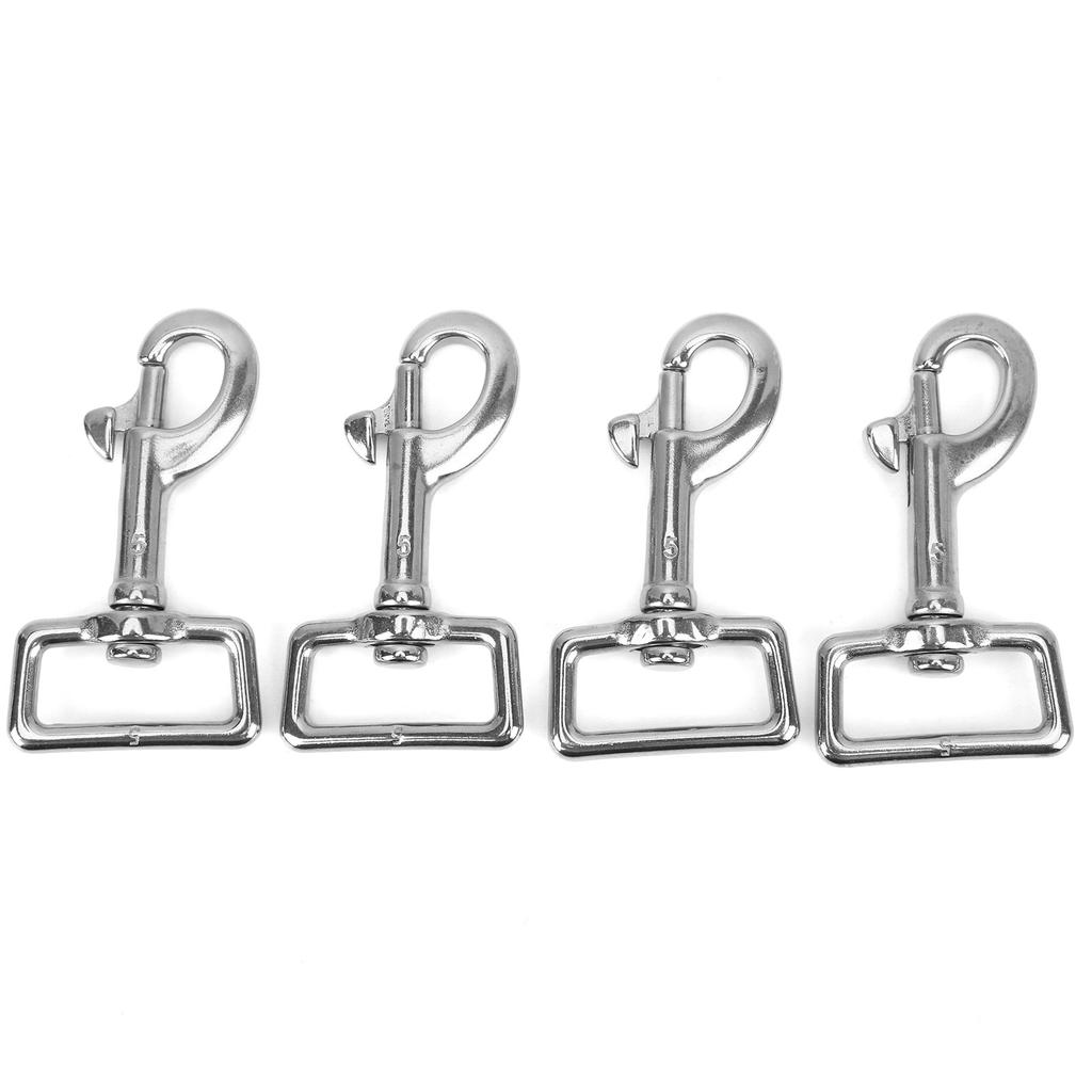 4PCS Snap Hook Square Ring Single Head Dog Leash Buckle Stainless Steel for Wallet BackpackL85mm   150kg