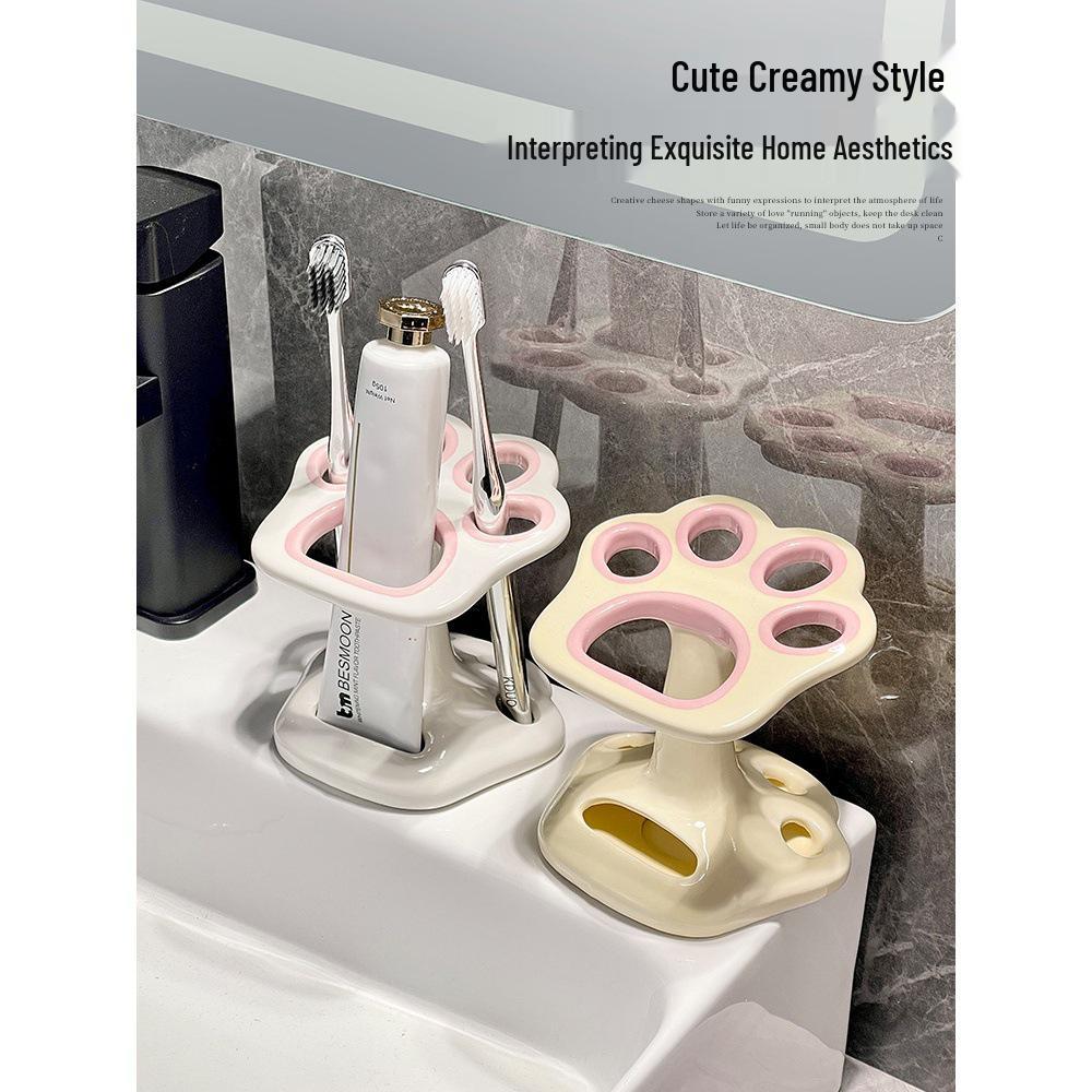 Luksusowy ceramiczny uchwyt na szczoteczki do zębów - Uroczy stojak na toaletkę łazienkową i wieszak na pastę do zębów.