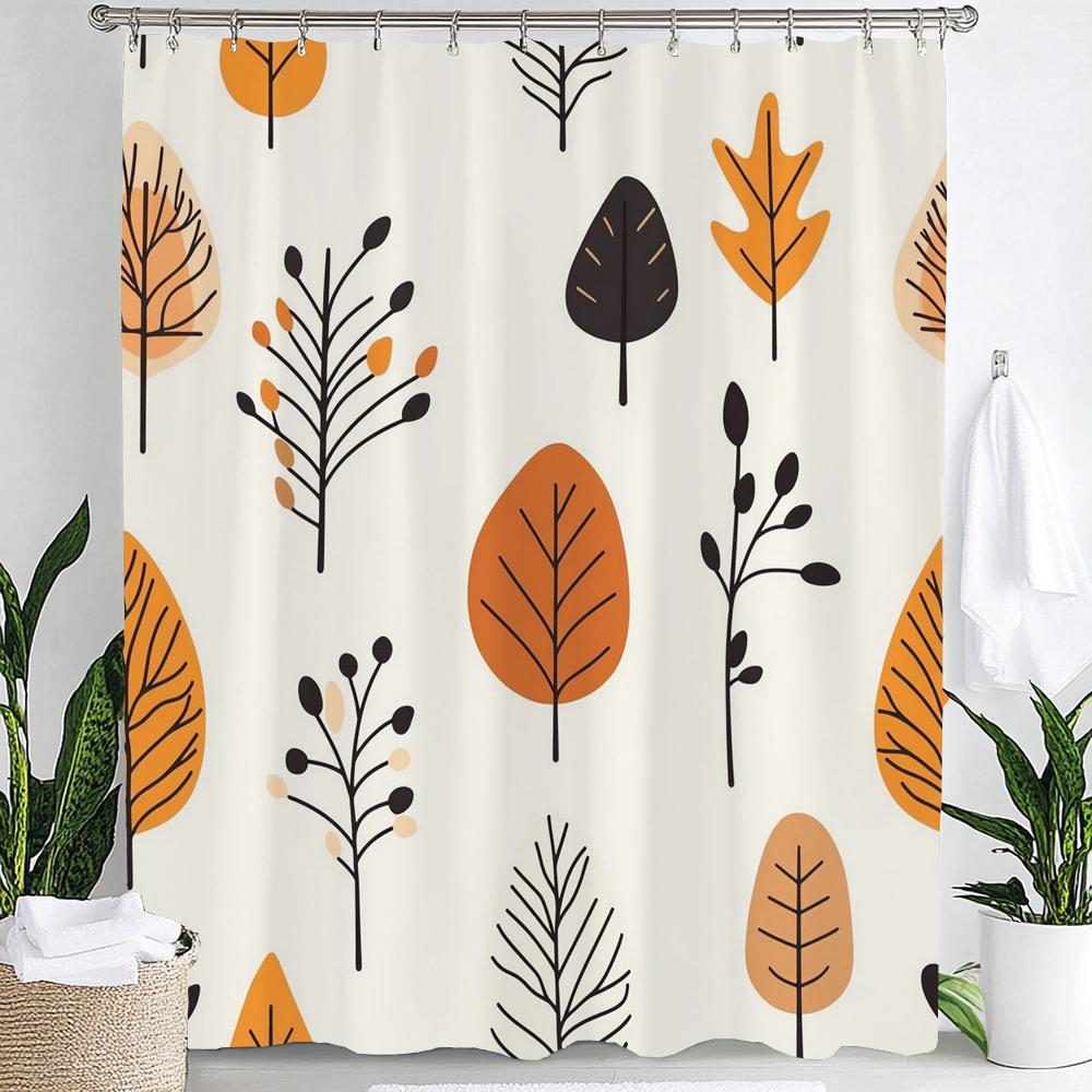 1Pc Autumn Leaf Print Polyester Shower Curtain Bathroom Decoration Curtain,Hanging Curtain With Hooks Machine Washable