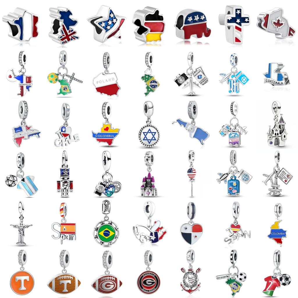 925 Silver Dominican Republic Colombia Flag Charms Beads for Women DIY Jewelry Birthday Gift