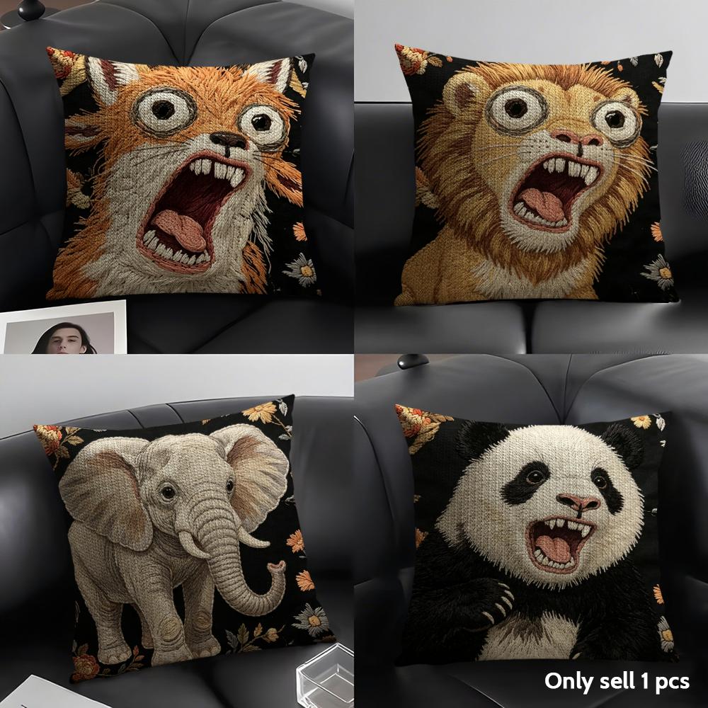 2D Scream Tiere Retro Kissenbezug Natürlicher Leinen Bio-Stoff Beidseitiger Druck Sofa Heimdekor Geschenk Kissenhülle