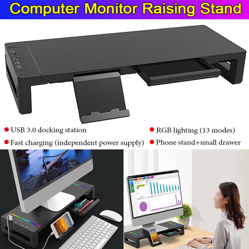 Monitor Stand Riser with USB 3.0 Multifunctional Foldable Height Adjustable Computer Stand Desk Shelf Riser for Desktops Laptops