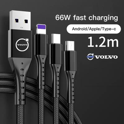 3 In 1 Car Data Cable Type C USB Fast Charging Cables For Volvo XC90 V90 V60 XC60 V40 S80 S60 S90 C40 XC40 V70 XC70 C30 C70 EX90