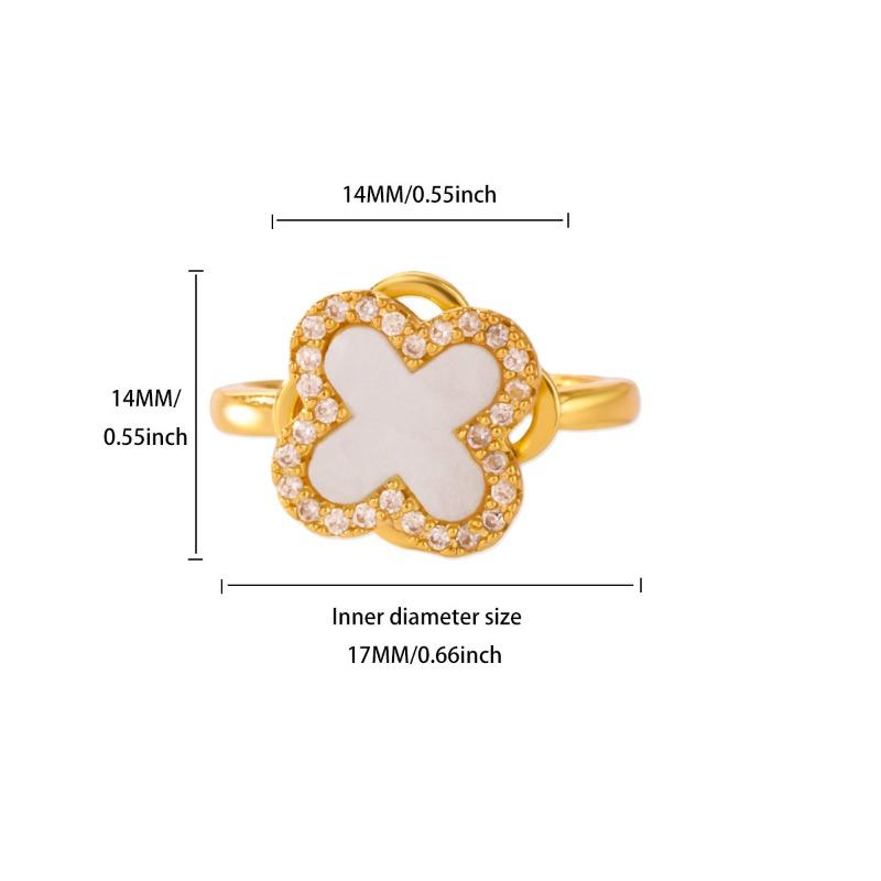 

Four-leaf clover rotatable copper-plated real gold ring women s fashion versatile ring light luxury jewelry