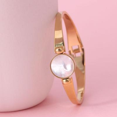 Bracciale da donna in acciaio inossidabile rotondo apribile con conchiglia madreperla