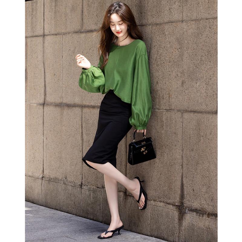 DeMana Summer Acetate-Linen Blend Blouse