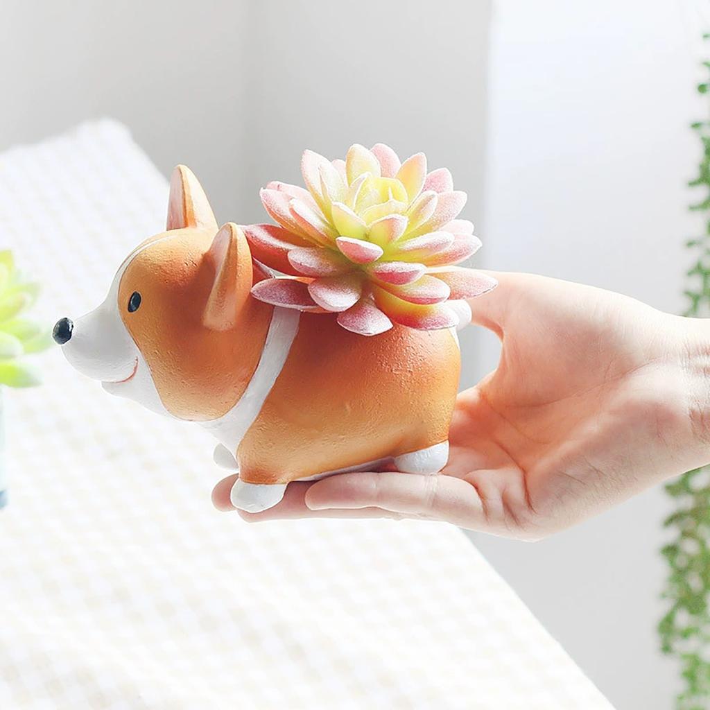 Corgi Hund Resin Plantekasse Kreativ Innendørs Utendørs Hjem Hagedekor Blomsterpotte For Sukkulenter Håndlaget Dekorativ Figur