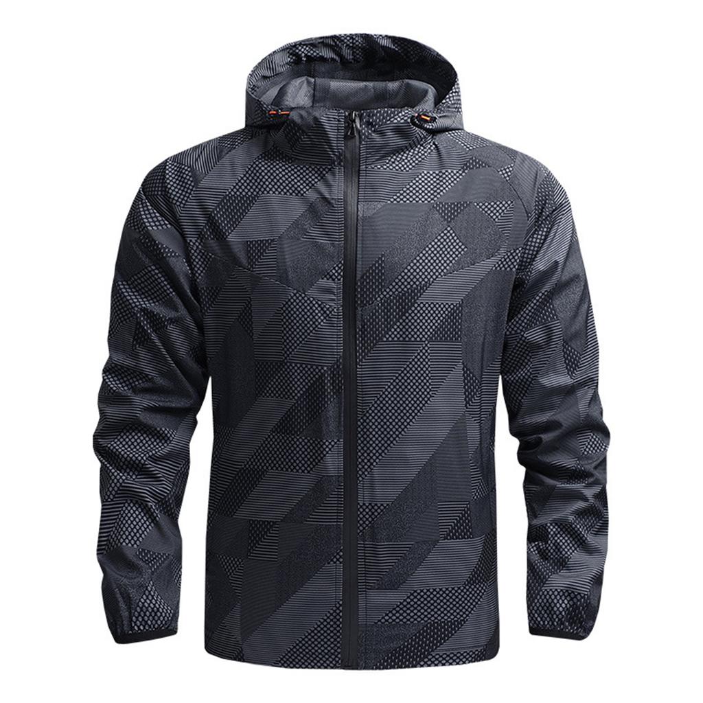 Men's Outdoor Casual Zipper-style Hooded Printed Jacket, Quick-drying Thin Windproof And Waterproof Sports Windbreaker Jacket