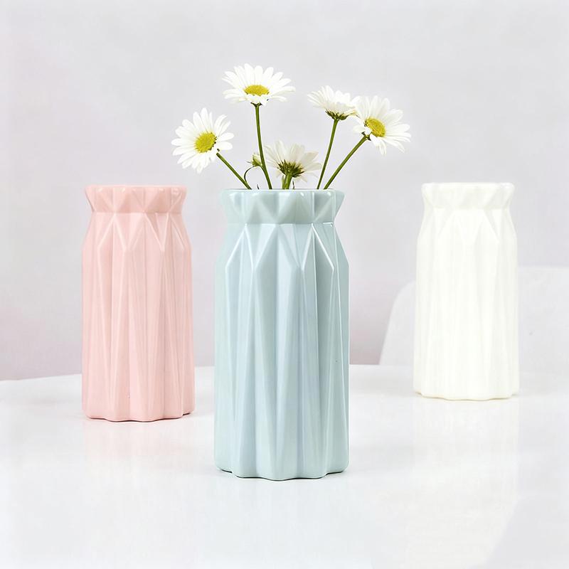 1 Pcs Nordic Flower Vase Imitation Ceramic Plastic Flower Vase Living Room Desktop Decoration Wedding Centerpiece Arrangement