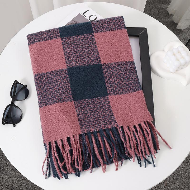 Women's Faux Cashmere Plaid Scarf - Korean Style, Thick & Warm Autumn/Winter Shawl