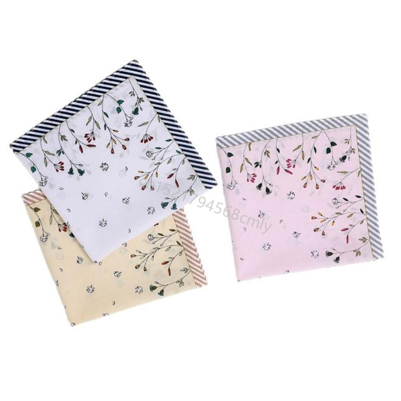 1PC Cotton Women Handkerchief Hanky Kerchiefs Square Printing Flowers Hankies 6XDE