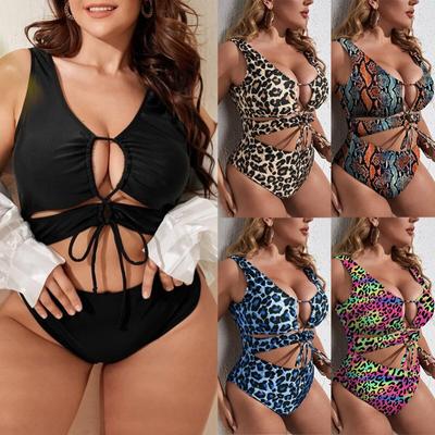 Traje de baño Sexy con estampado de leopardo de una pieza, traje de baño de talla grande para mujer, ropa de playa de una pieza, traje de baño estampado de verano para mujer 4XL