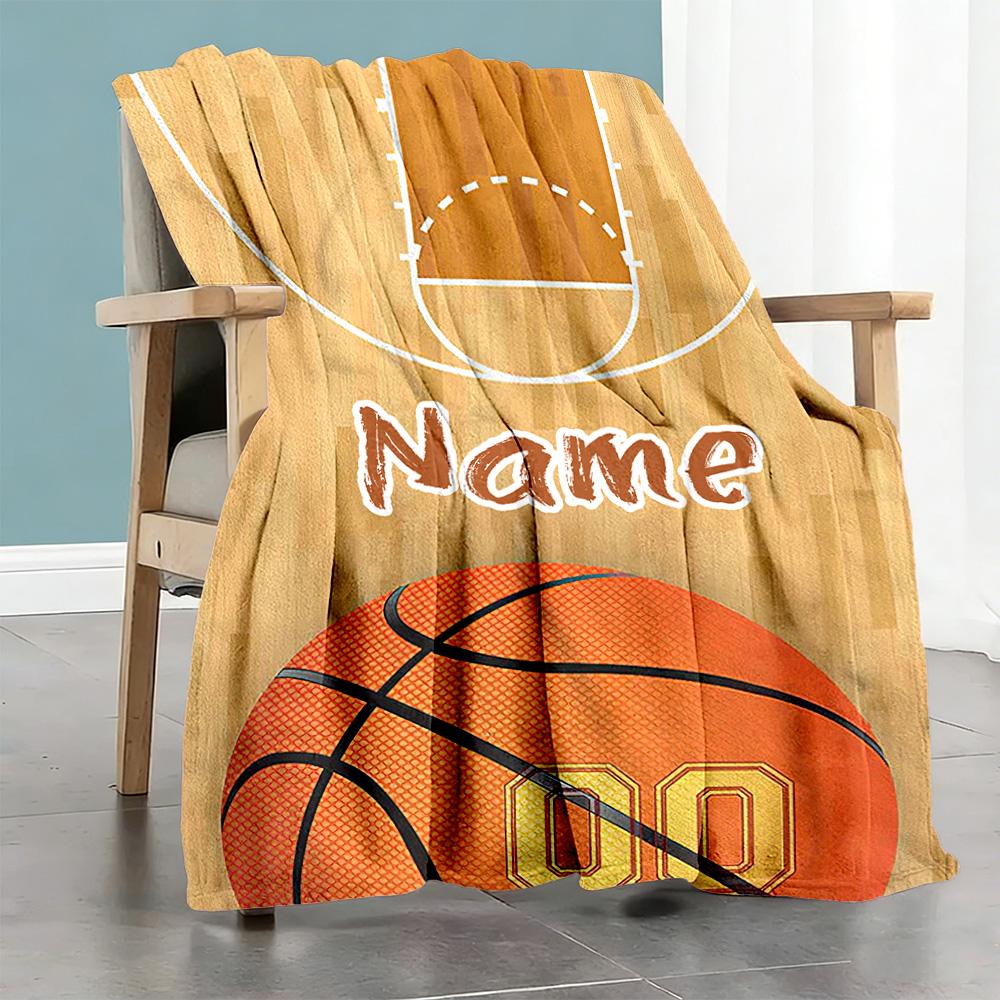 Basketball Court665 Customize Text Blanket Throw Personalized Blanket Soft & Cozy for Living Room Sofa Chair Seaside All-Season Use
