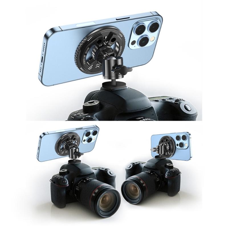 Magnetic Phone Mount Holder Bracket With 1/4 Screw For Tripod Camera Mount Live Streaming Video Recording Aluminum Alloy
