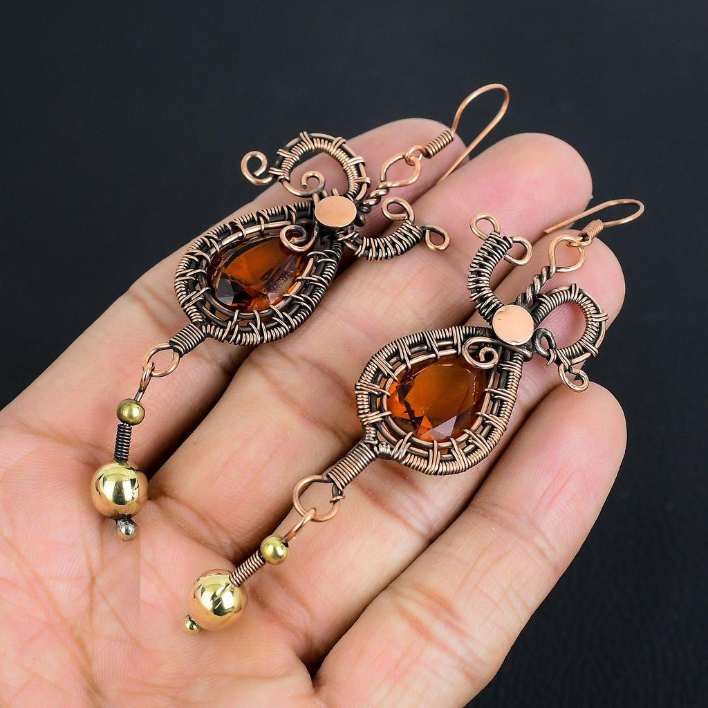 Honey Topaz Jewelry, 999 Copper Wire Wrapped Earrings, Handmade Gemstone Jewelry Earrings For Memorial Day