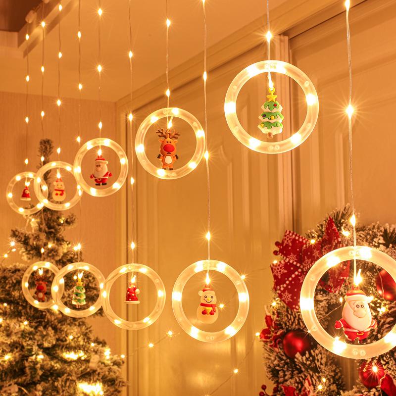 Christmas LED String Lights Star Circle Garland Fairy Lamp USB 3M Curtain Lights Christmas Decor for Bedroom Window Balcony