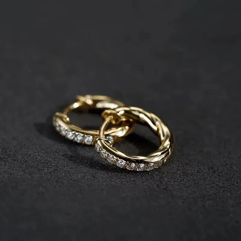 PONYKISS  Блестящие круглые серьги-кольца из стерлингового серебра с цирконами, витые, для женщин, минималистичные, изящные, классические аксессуары