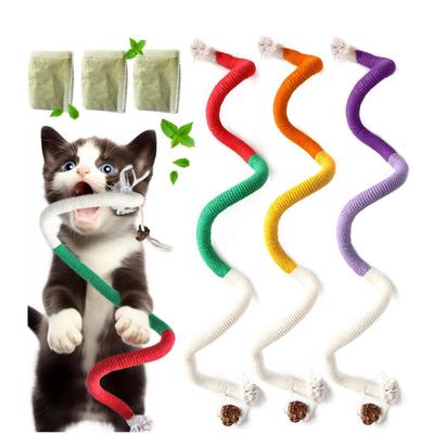 Katzenbeißseil, Zahnungskatzenspielzeug, Umweltfreundliches Baumwollseil, Zahnreinigende Katze, Minze-Katzen-Spielzeugstab, Buntes Baumwollseil