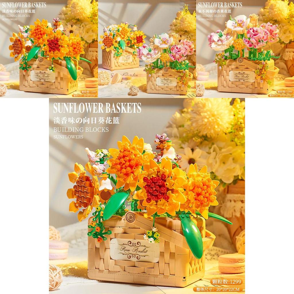 Rose Violette Vase Bausteine Sonnenblume Blumenstrauß DIY Kreatives Spielzeug für Kinder und Erwachsene