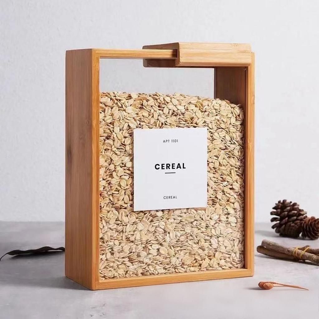 Wielofunkcyjny Bambusowy Dozownik do Żywności Organizer Kuchenny do Przechowywania Płatków Śniadaniowych i Spiżarni z Konstrukcją Przesuwnej Pokrywy