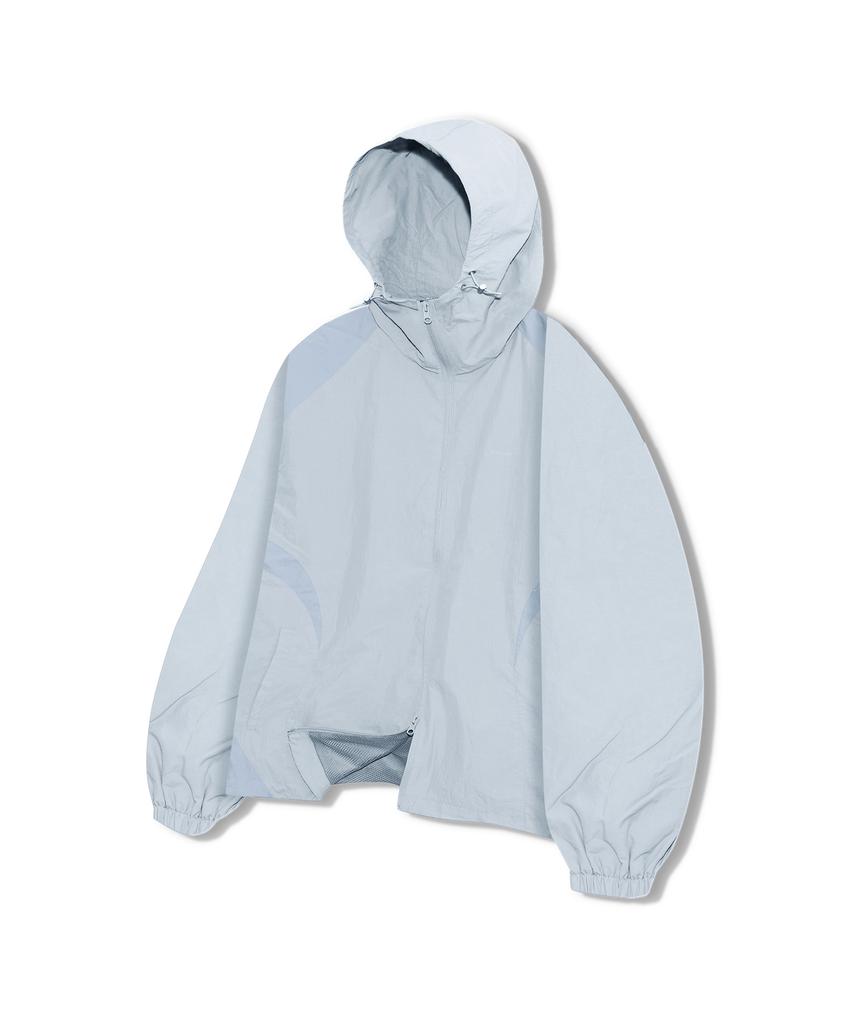 STANDARDERROR 87-Stan267 Nylon Shoulder Track Color Block Curved Hood Windbreaker Khaki
