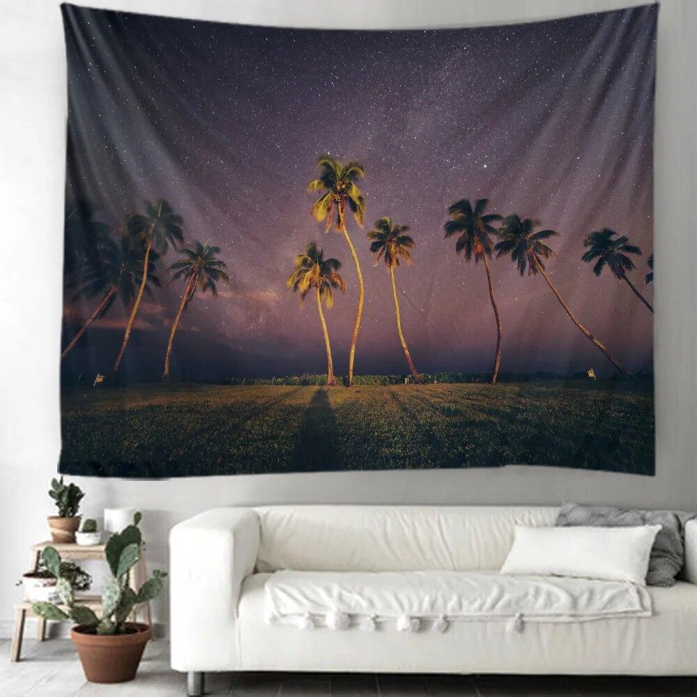Starry Sky Tapestry Decoration Moon Night Landscape Printing Wall Hanging Living Room Bedroom Art Decoration Blanket