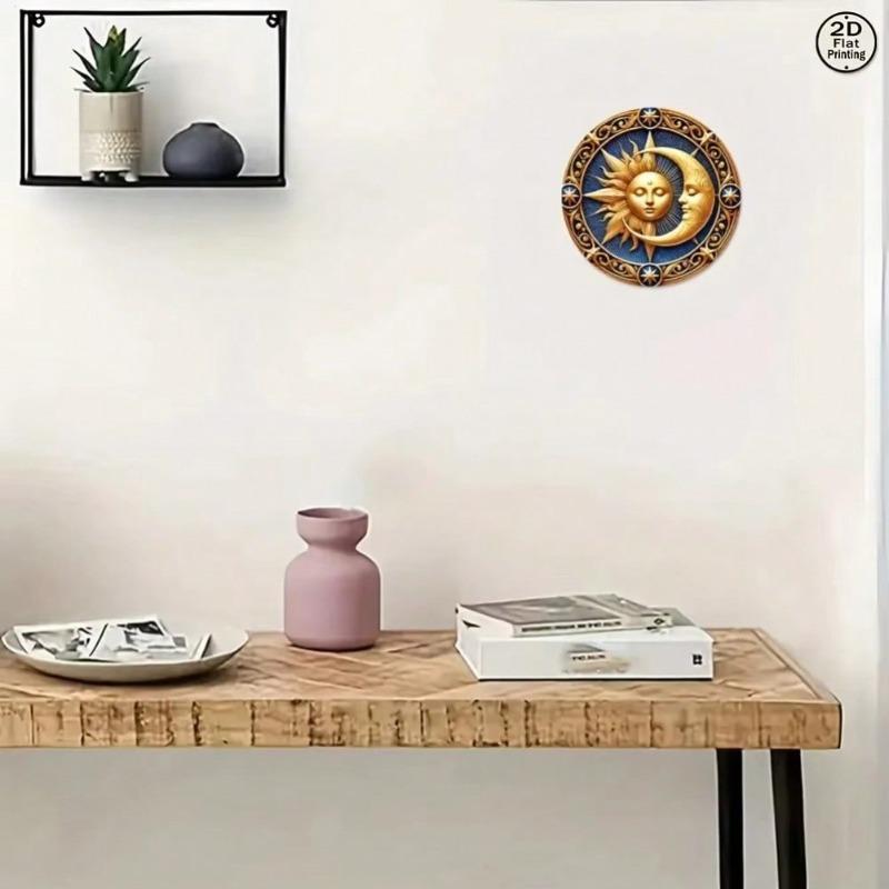 Retro Sun Moon Wall Art Metal Tin Sign Golden Blue Home Bar Decor