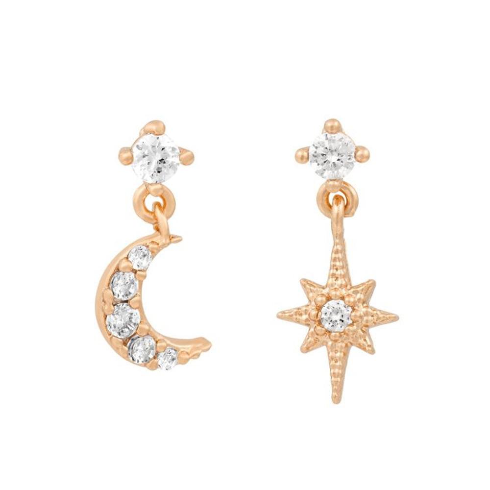 New Design Stainless Steel Cubic Zirconia Chain Stud Earrings For Women Star Moon Cartilage Earring Piercing Jewelry