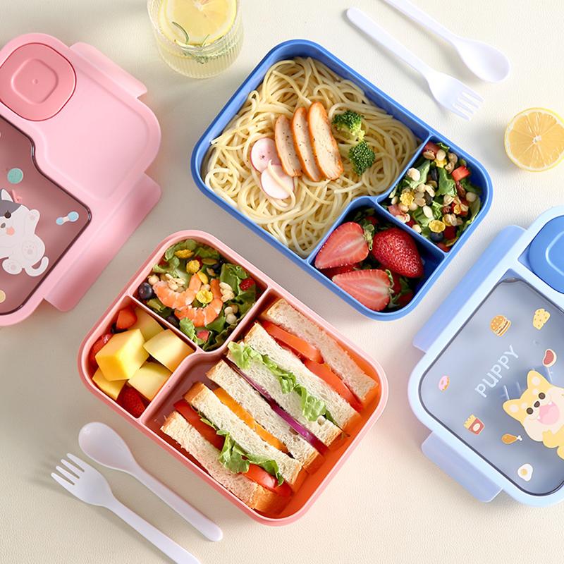 Cartoon Kid's Lunch Box Portable Bento Box with Cutlery, Dipping Container School Children's Lunch Boxes Microwaveable Food Box