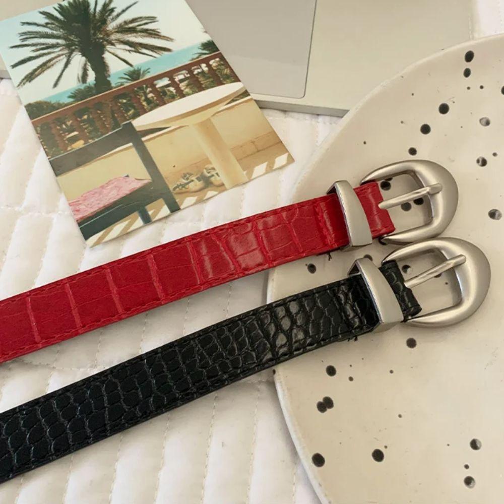 Crocodile Pattern Women's Belt PU Leather Dress Jeans Belt High-End Thin Waist Belt  Streetwear