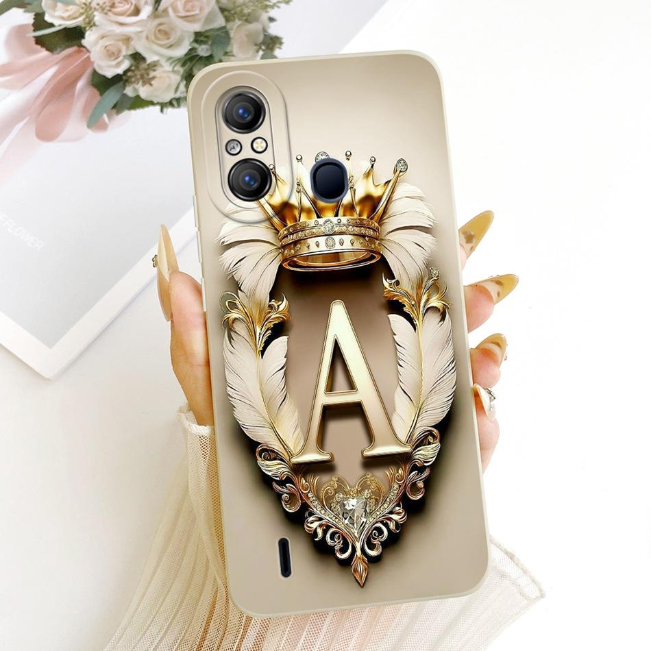For Itel A49 A58 Pro A661L Feather Crown Initial Letter Phone Case For ItelA49 ItelA58 Shockproof Soft Silicone Covers Bumpers